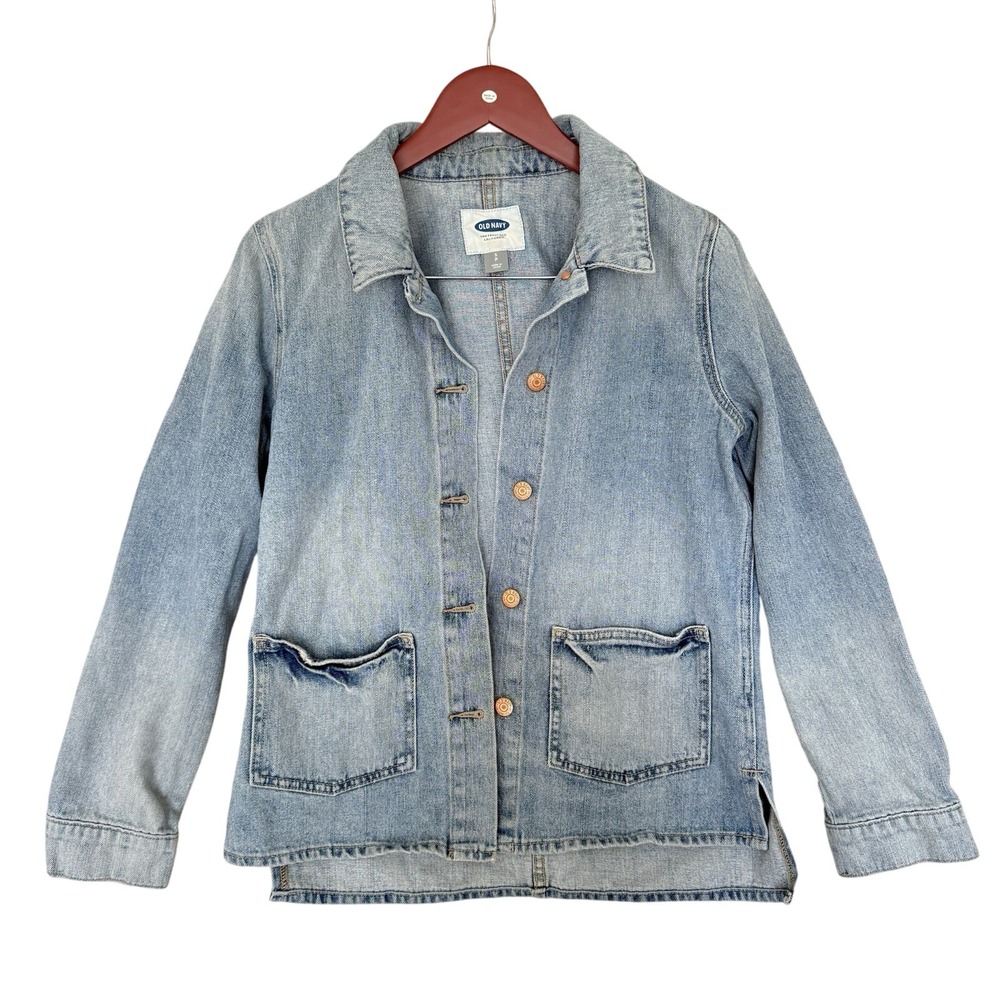 Old Navy Women's Denim Jacket‎ Size Small Button Front Utility Jean Medium Wash